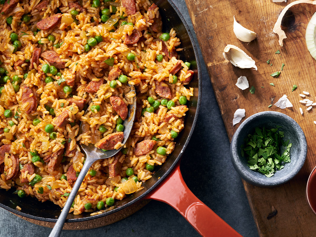 Image of prepared Zesty Chorizo and Rice recipe made with Pace® Picante Sauce