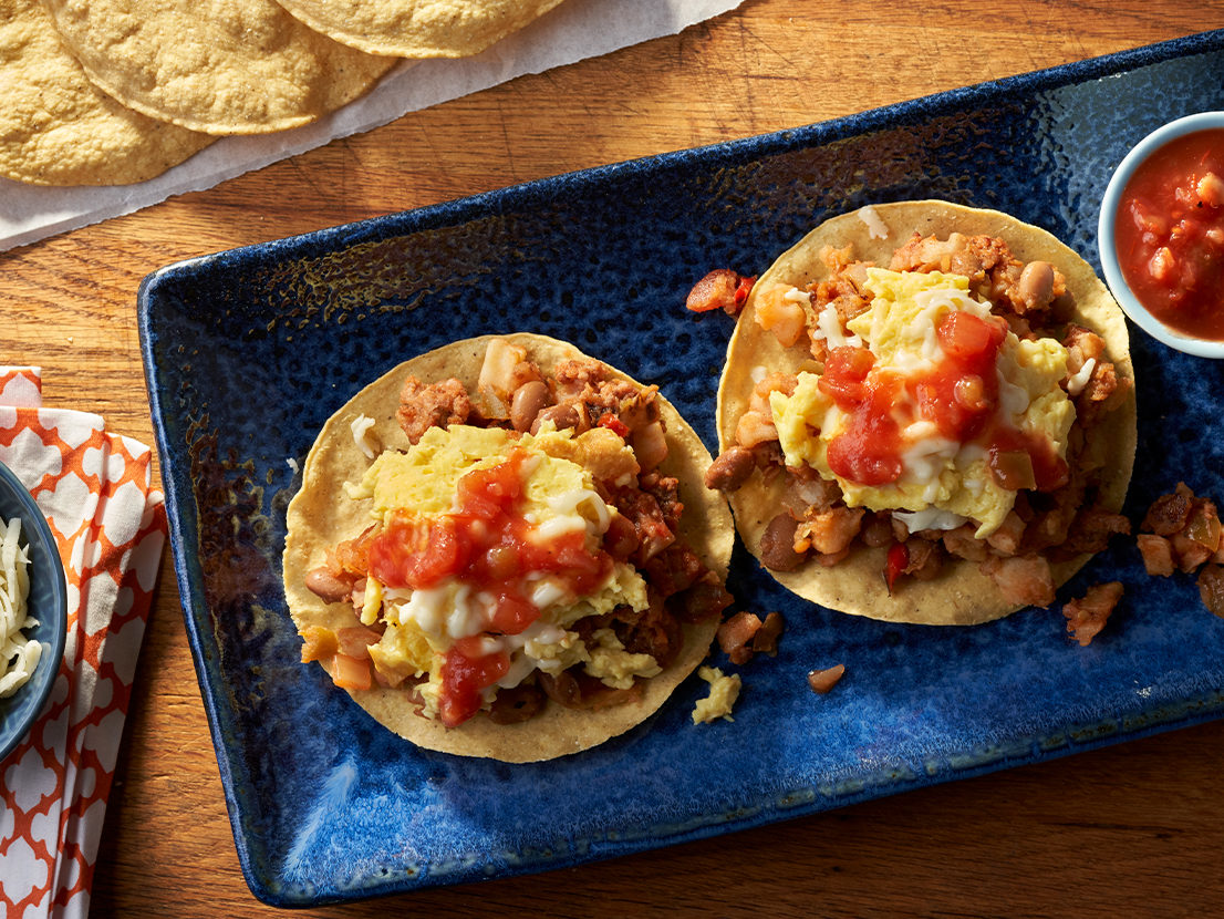 Image of prepared Spicy Sausage Bean Tostadas