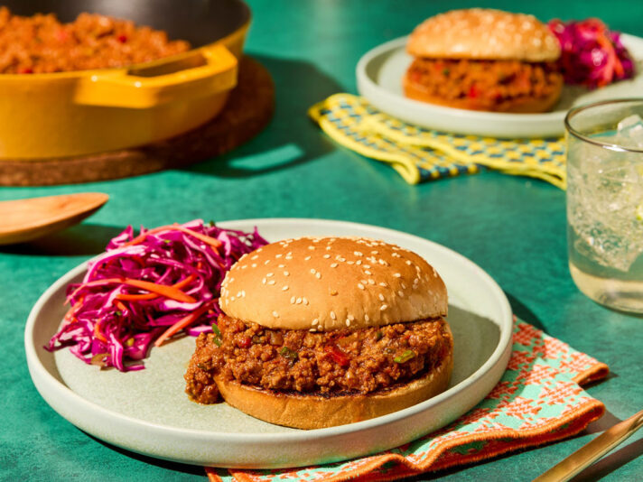 An image of prepared Picante Sloppy Joes made with ground beef, Pace® Picante Sauce or Chipotle Picante Sauce, brown sugar, mustard, green onion and Pepperidge Farm® Sesame Topped Hamburger Buns.