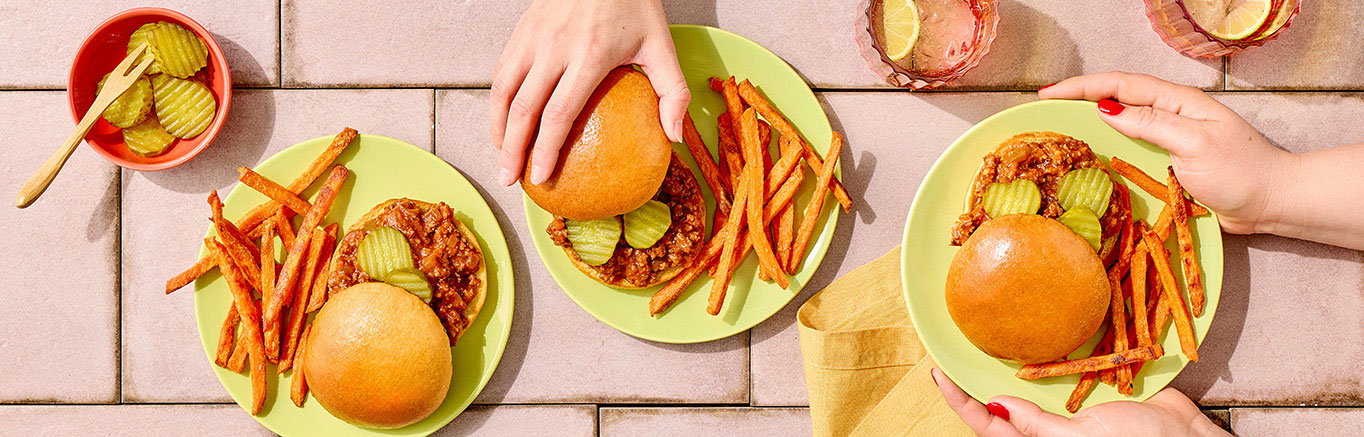 An image of prepared Mexican Sloppy Joes made with ground beef, Pace® Picante Sauce, Pace® Signature Sauces Classic Taco Sauce, ketchup and Pepperidge Farm® Brioche Hamburger Buns.