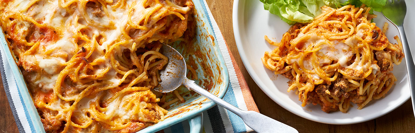 Image of prepared Crowd-Pleasing Meatball & Spaghetti Bake
