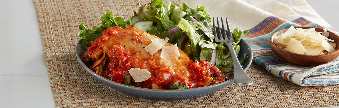 Image of prepared Spinach & Artichoke Chicken Parmesan recipe