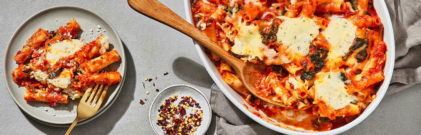 Image of Three-Cheese Vegetarian Spinach Baked Ziti made with Prego® sauce