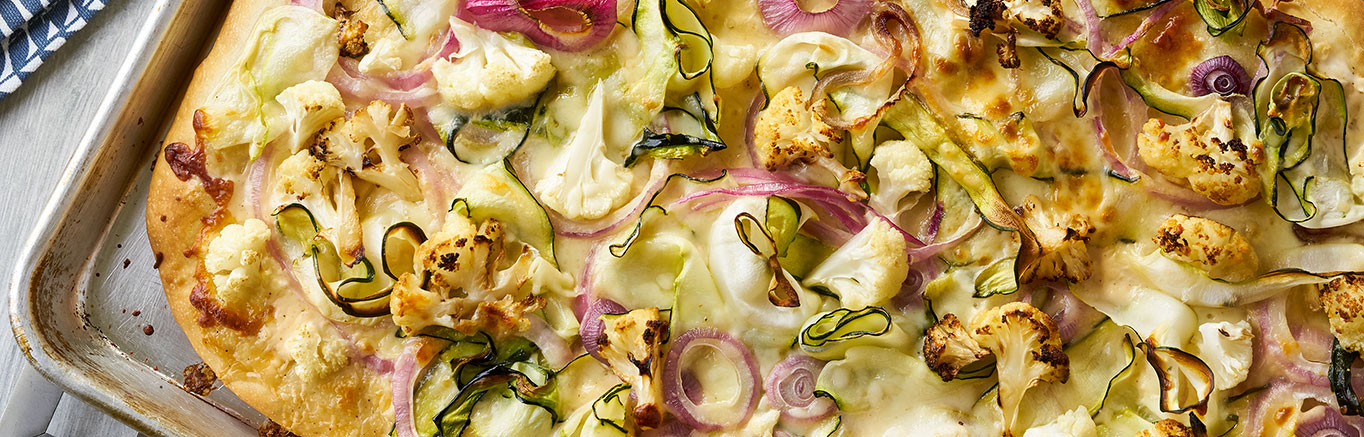 Zucchini & Cauliflower Alfredo Pizza