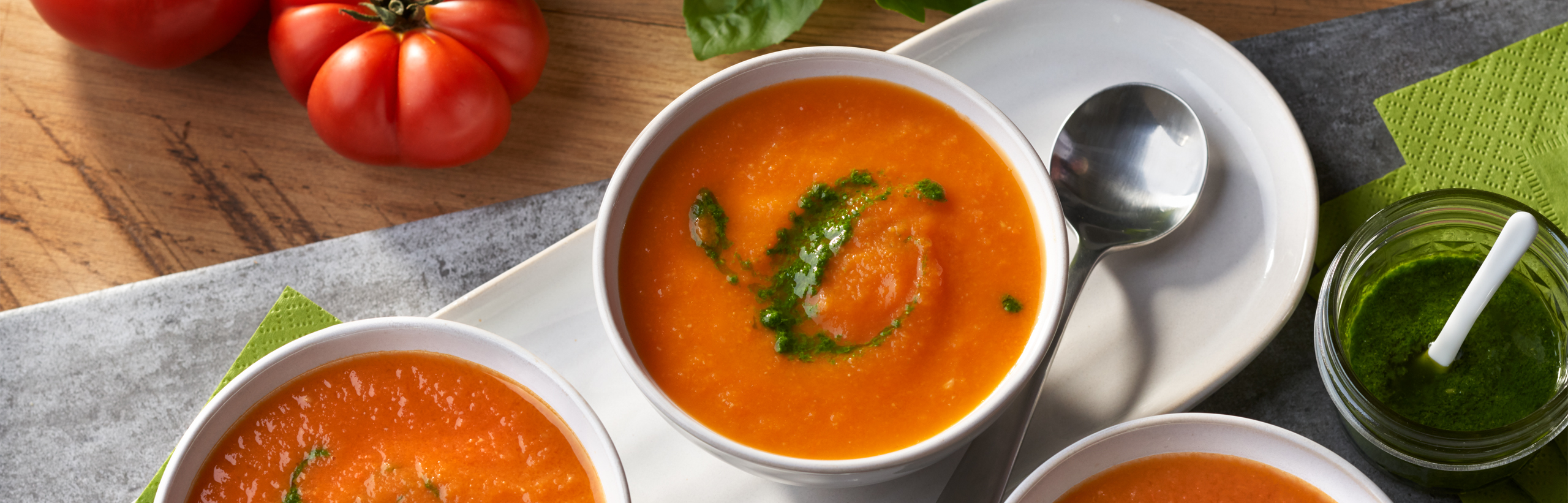 Heirloom Tomato Soup with Basil Pesto Swanson