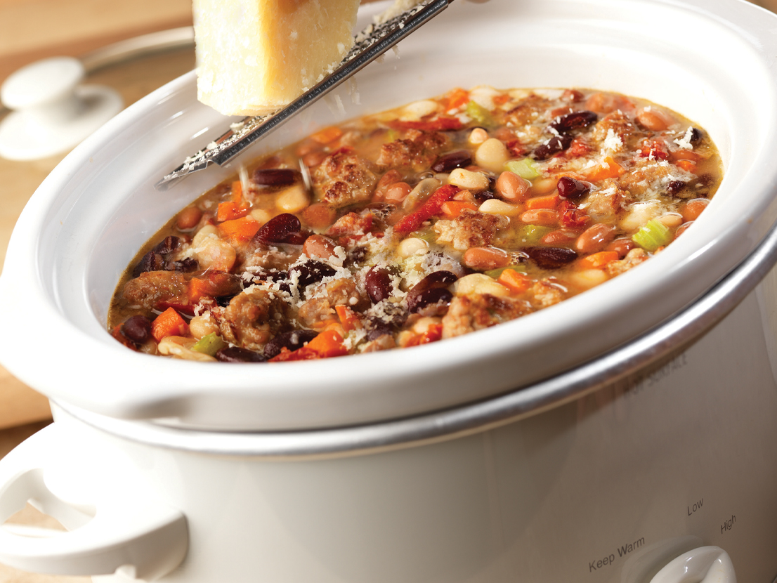 Slow Cooker Hearty Mixed Bean Stew with Sausage | Swanson®