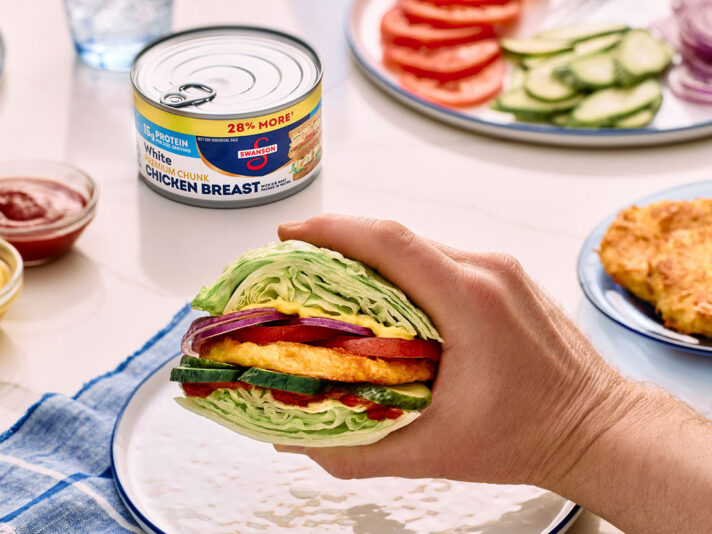 An image of prepared 3-Ingredient Chicken Patties made with Swanson® Premium White Chicken Breast in Water, Cheddar cheese and egg.