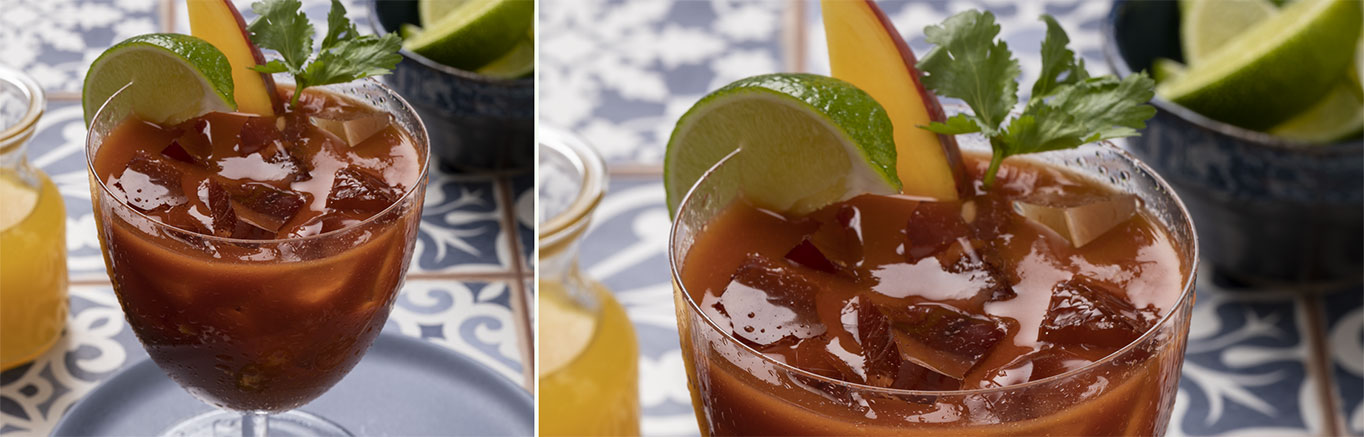 An image of prepared Mango Bloody Maria made with V8® 100% Vegetable Juice, mango nectar, tequila and lime juice.