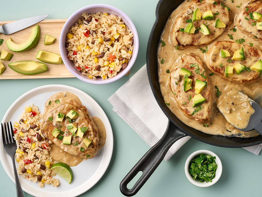Avocado Ranch Pork Chops and Rice | Campbell's® Recipes