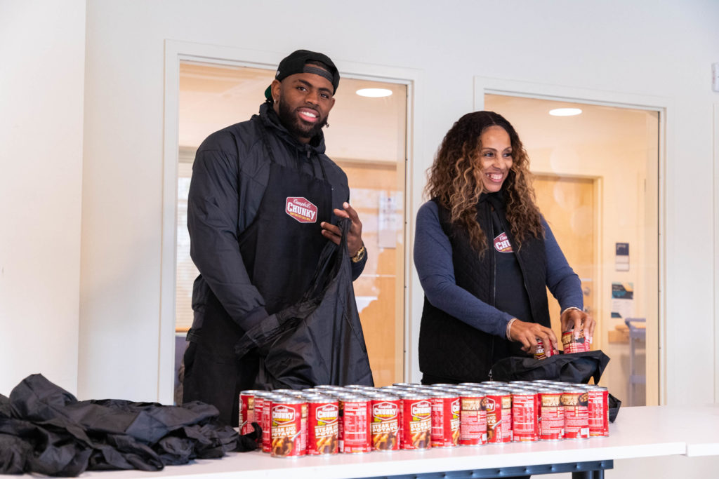 Seahawks Linebacker Jordyn Brooks was joined by his family on Tuesday November 1, 2022 in Seattle with Campbell's Chunky. Jordyn, in partnership with the Seahawks and Chunky donated products today to Plymouth Housing, as part of the brand's community program, Chunky Sacks Hunger. (Madison Kirkman/AP Images for Campbell's Chunky)