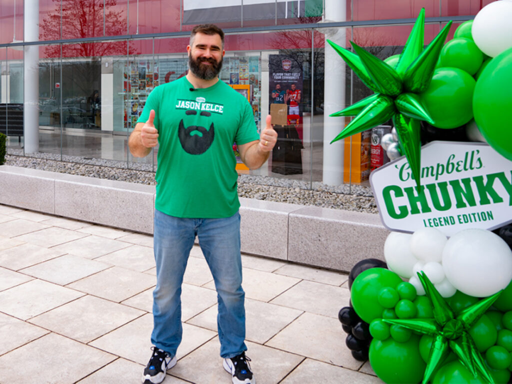 Image of Jason Kelce outside Campbell's HQ
