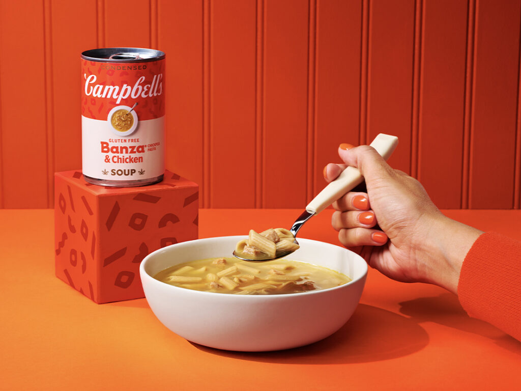 Campbell’s classic chicken noodle comfort, now in a new gluten free condensed soup made with Banza’s chickpea pasta.
